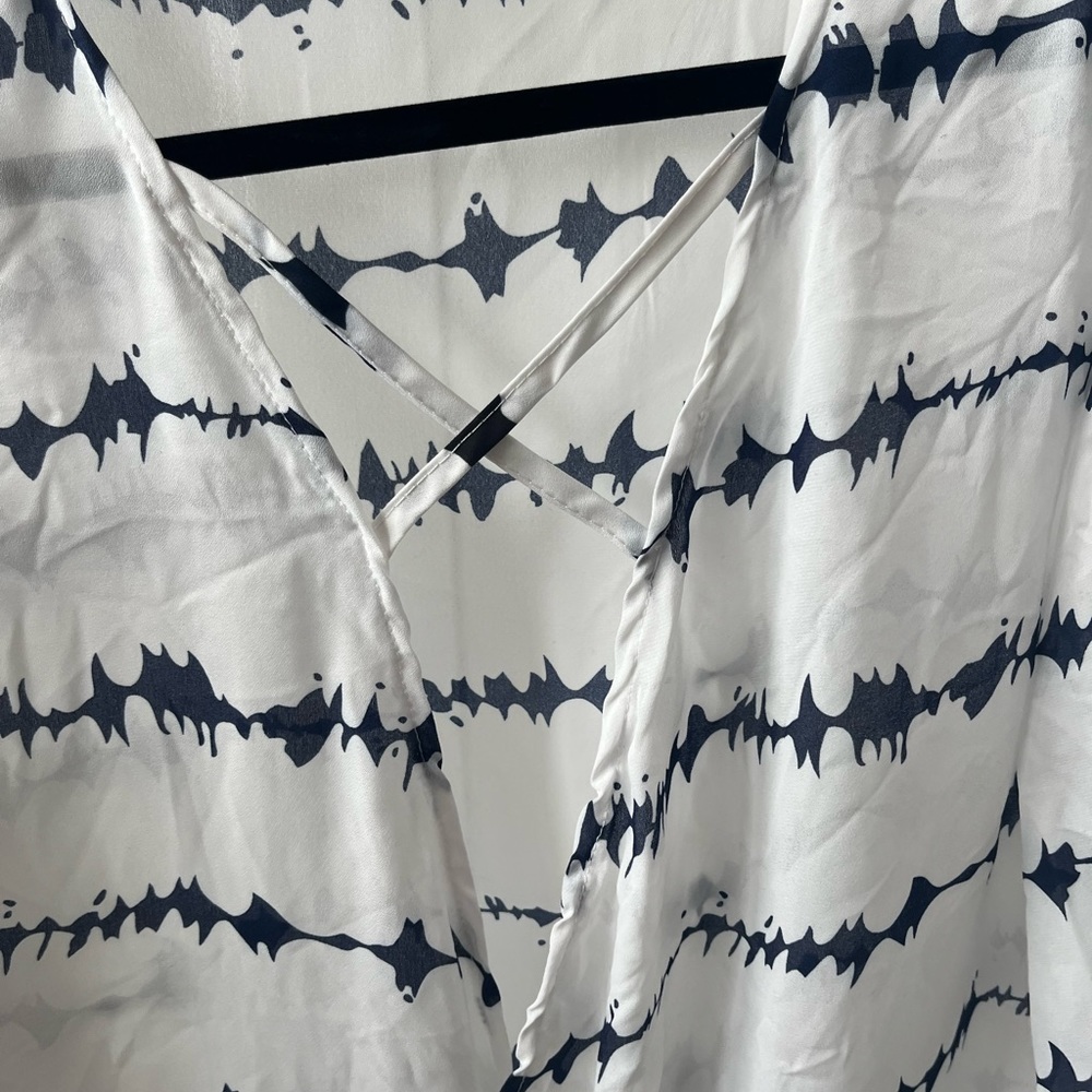 Sheer White and Navy Flowy Shirt Blouse - Picture 2 of 4